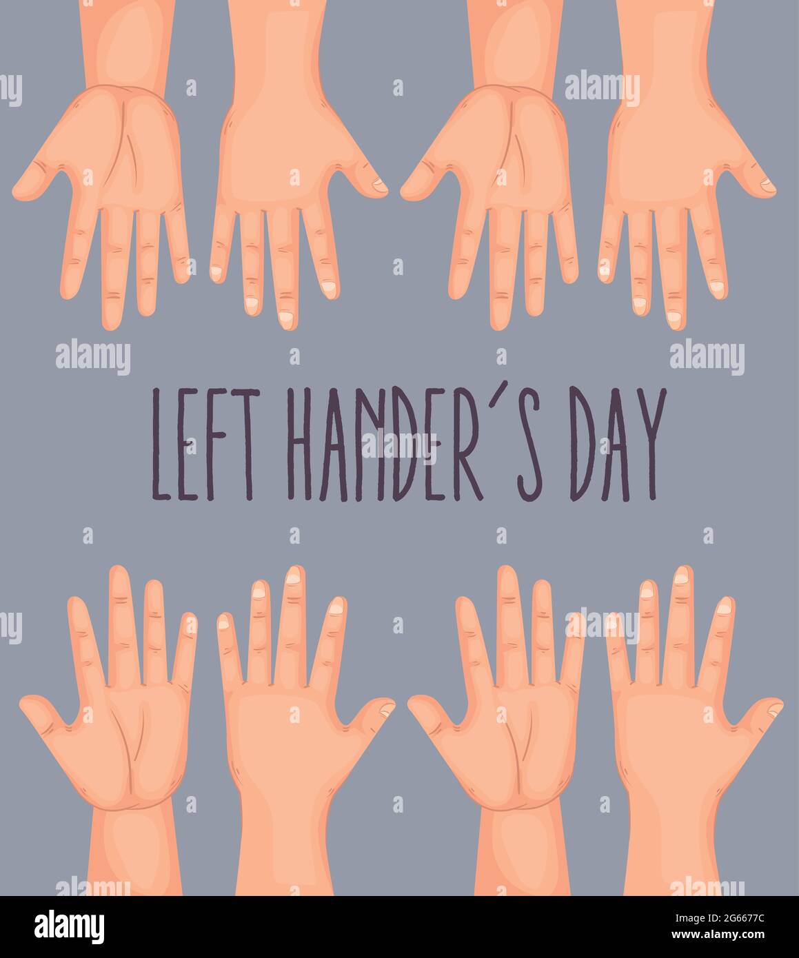 Happy left handers day with hands collection Stock Vector