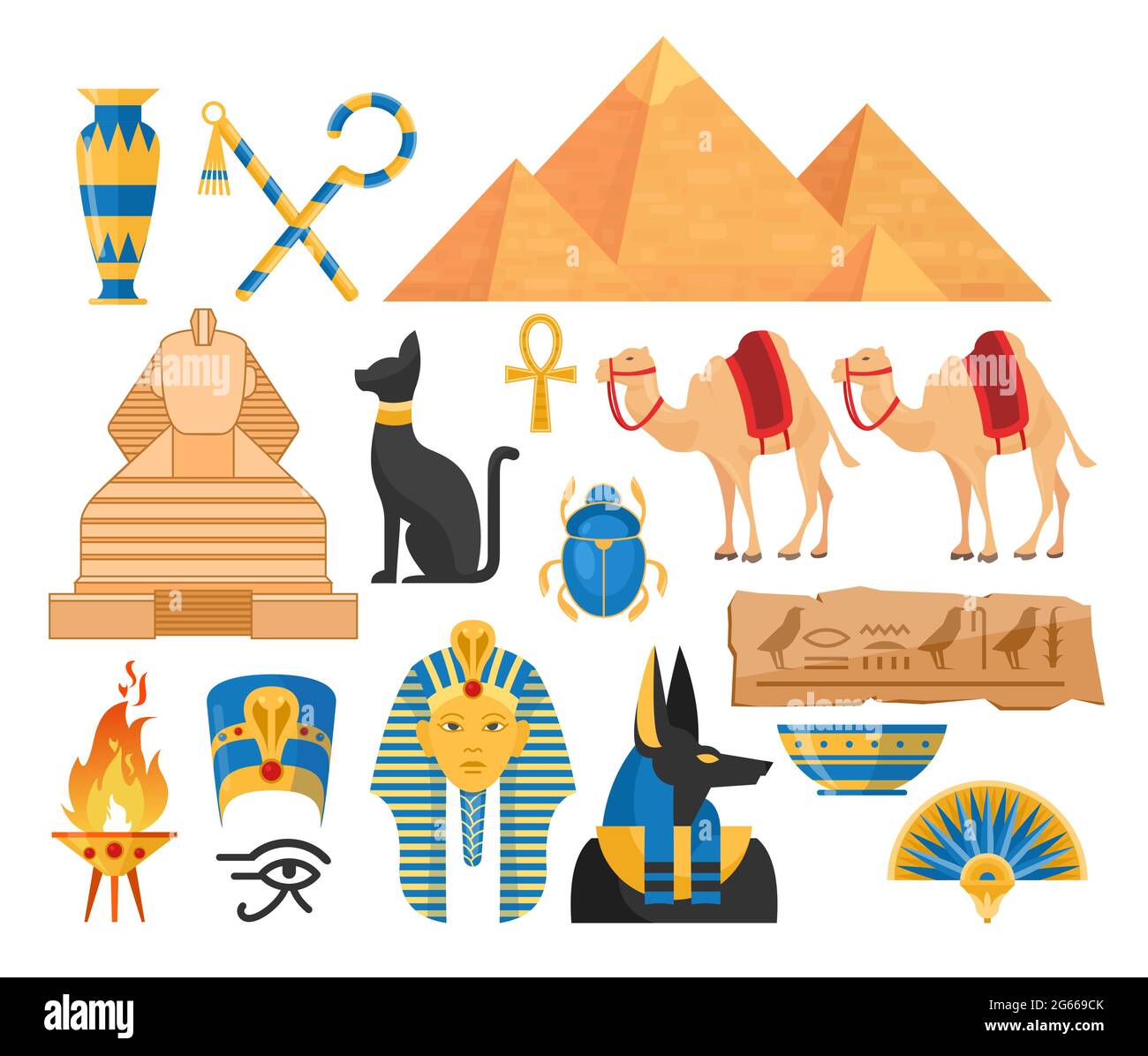 Ancient egypt symbols cartoon colorful vector illustrations set Stock Vector