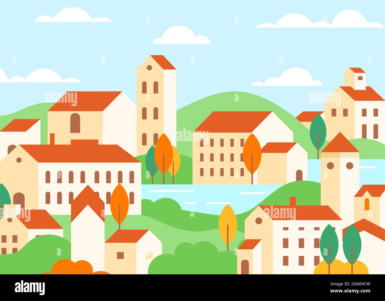 Town houses architecture colorful flat vector illustration Stock Vector ...