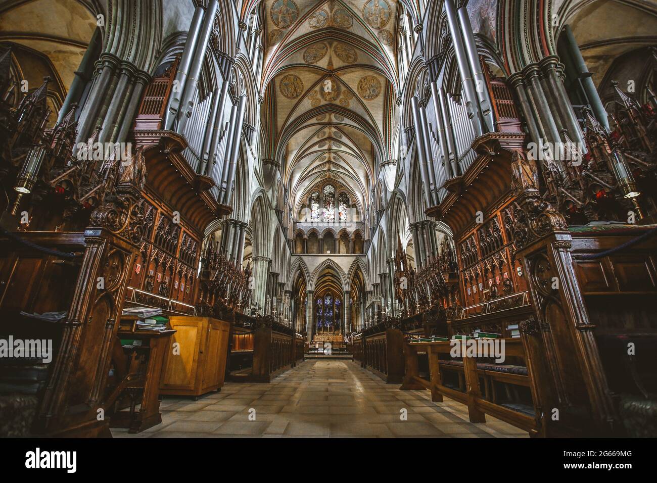 Interior of the ancient Salisbury Cathedral Stock Photo