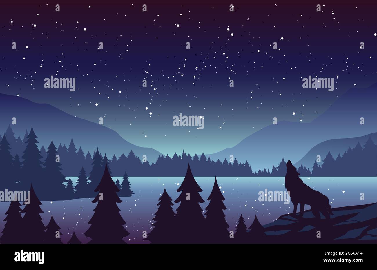 Wolf in mountains landscape flat vector illustration Stock Vector