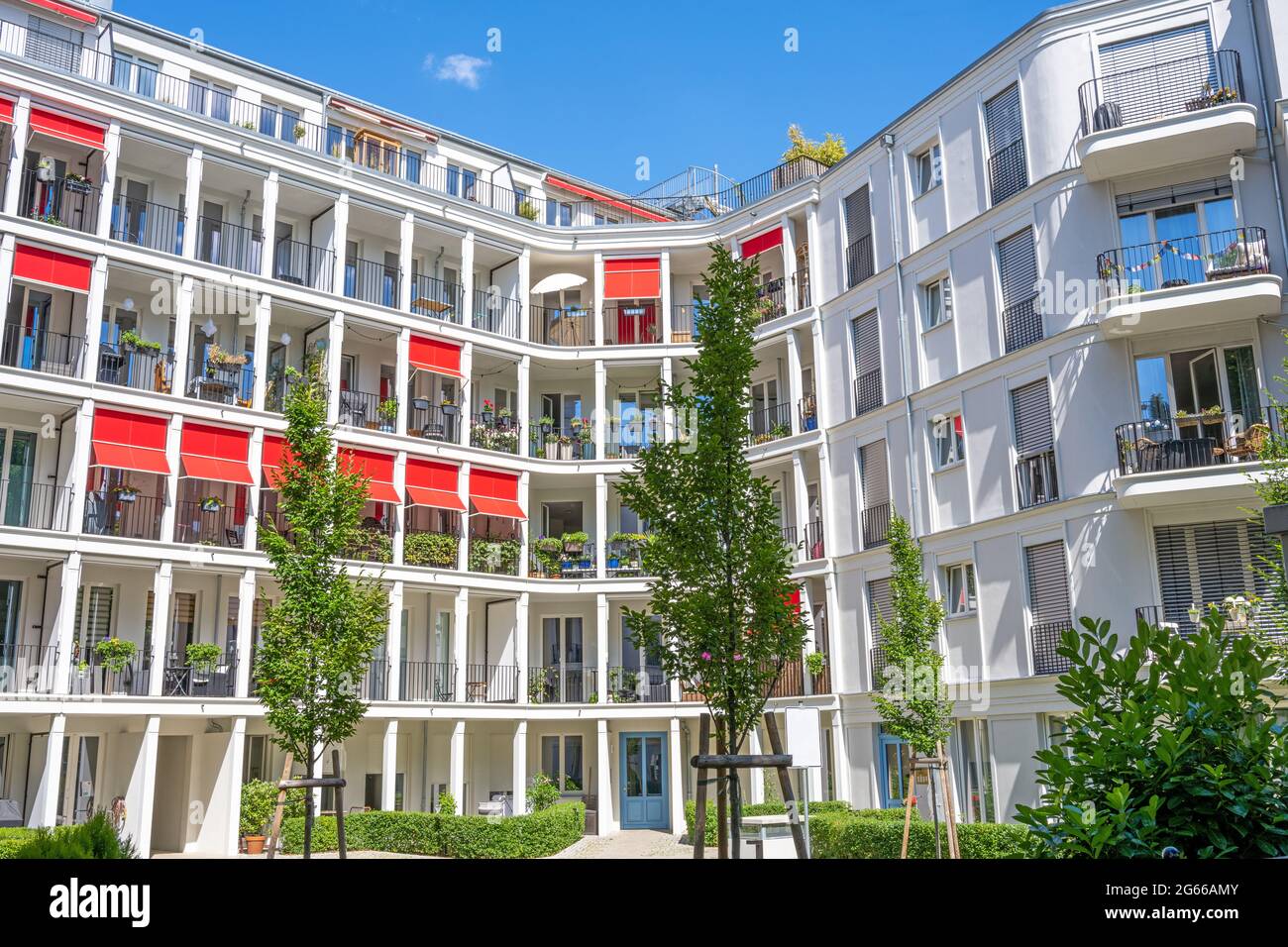 Modern apartment building with a beautiful courtyard seen in Berlin, Germany Stock Photo