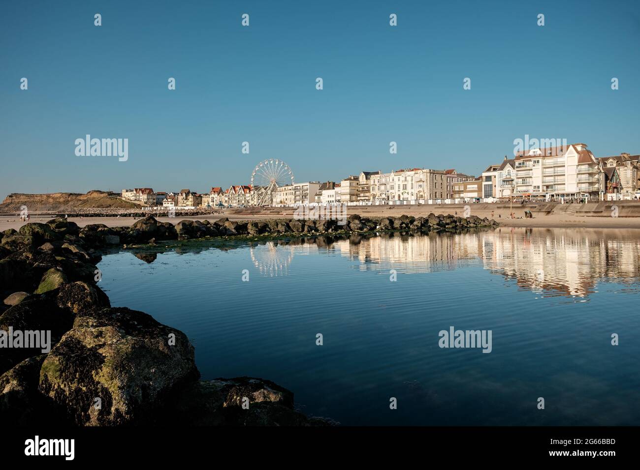 Seafront of the French town of Wimereux on a summer day. Stock Photo