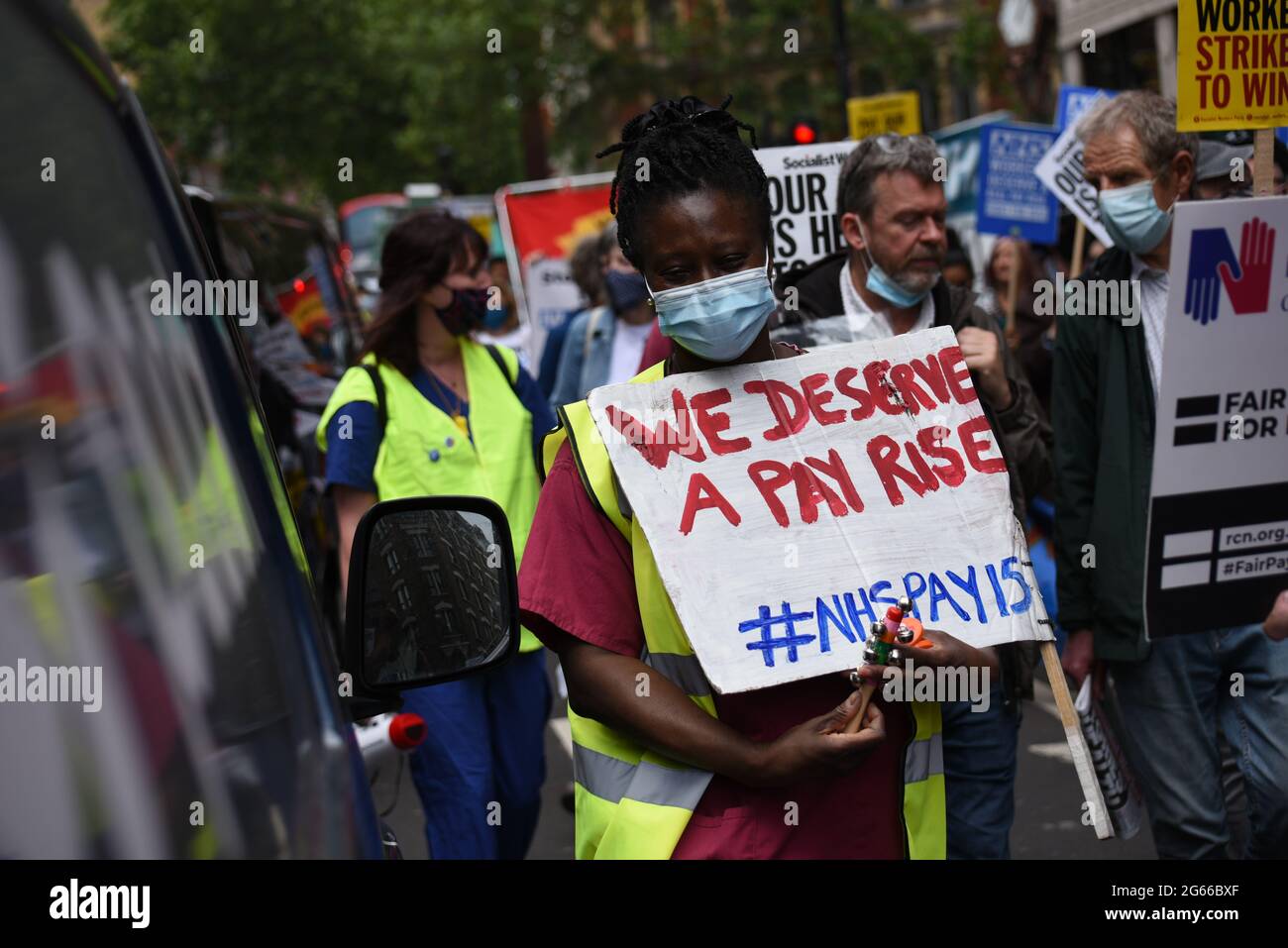 London, UK. 3 July 2021. UK nationwide NHS protest for the 73rd ...