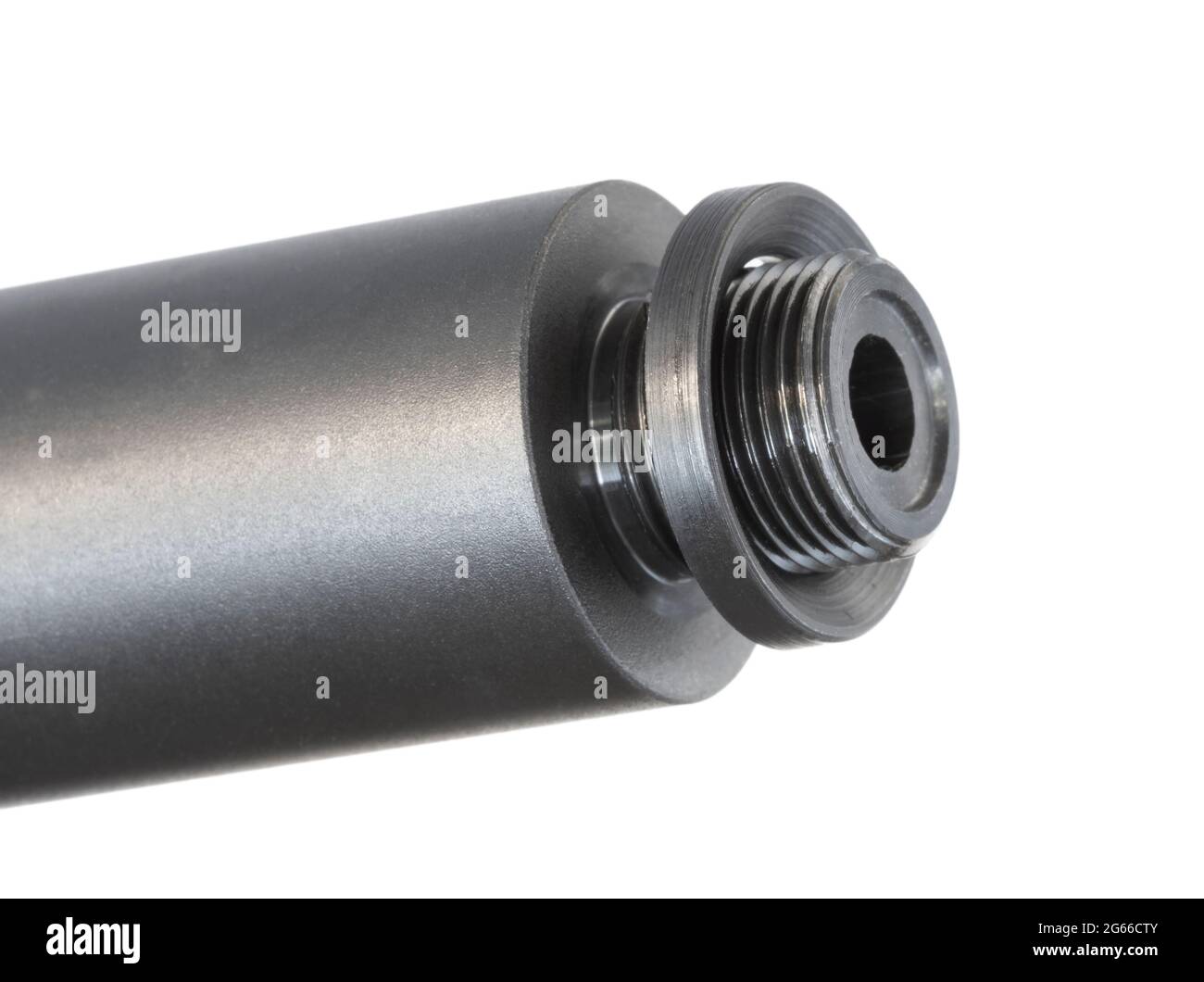 Firearm barrel with threading with a crush washer going on isolated on