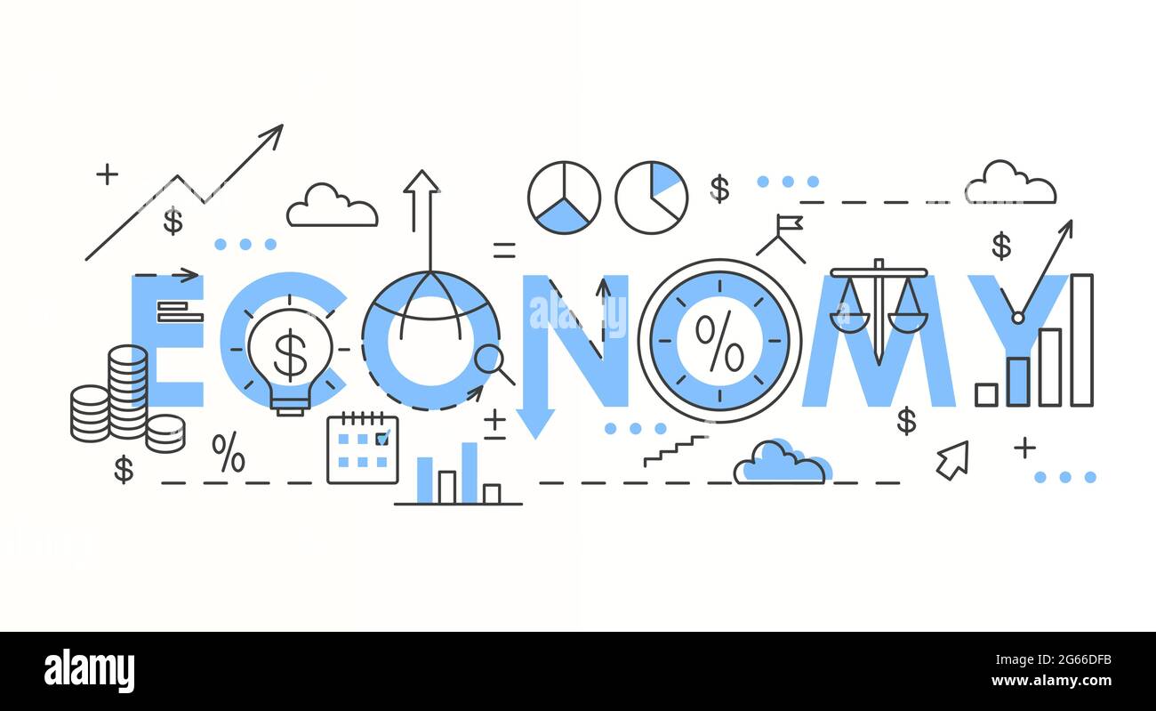 Economy word colorful lettering composition vector illustration Stock Vector