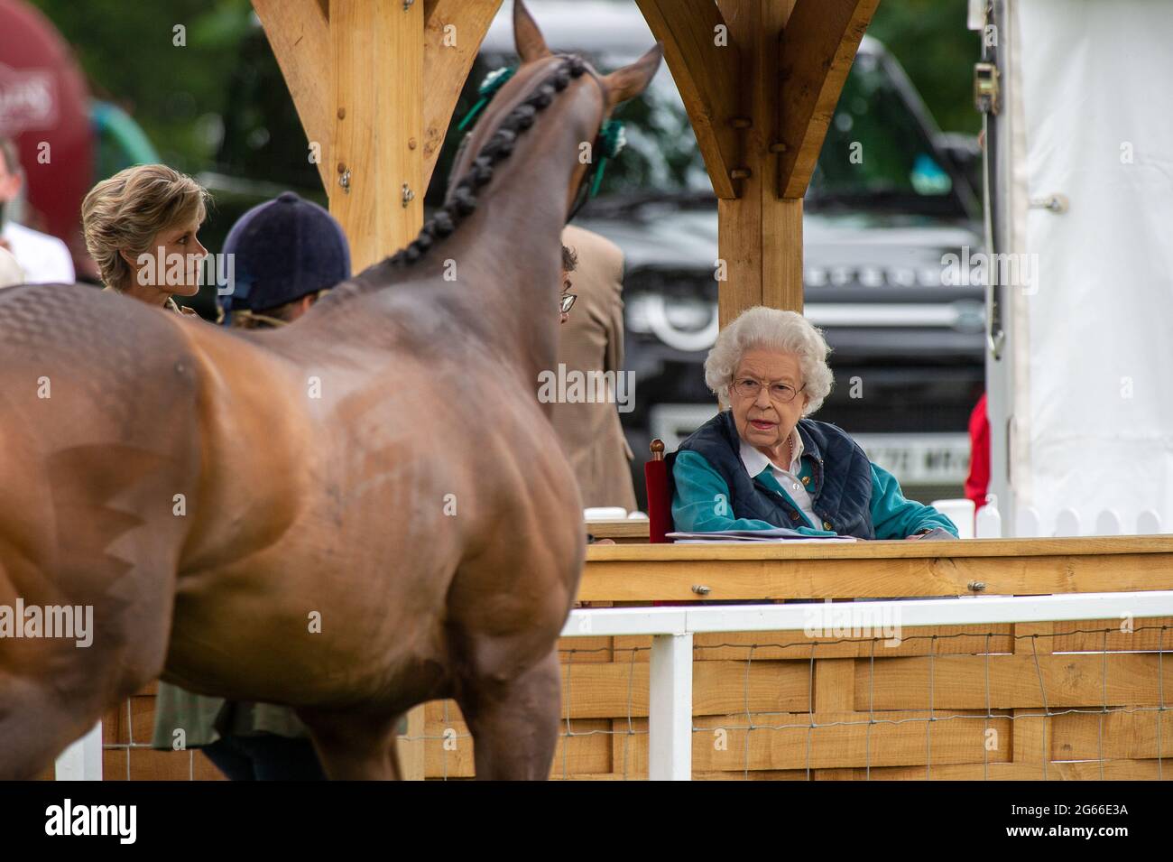 Windsor, Berkshire, UK. 3rd July, 2022. Queen Elizabeth II was enjoying Royal Windsor Horse Show
