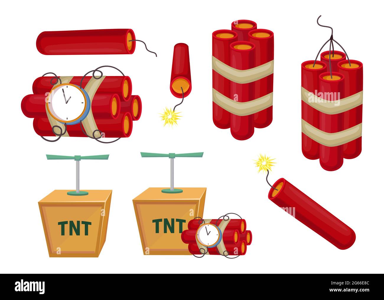 Cartoon Colorful Dynamite Set Vector Illustration Tnt Explosives With Detonators And Alarm Timer Isolated On White Background Explosion War Rescue Stock Vector Image Art Alamy