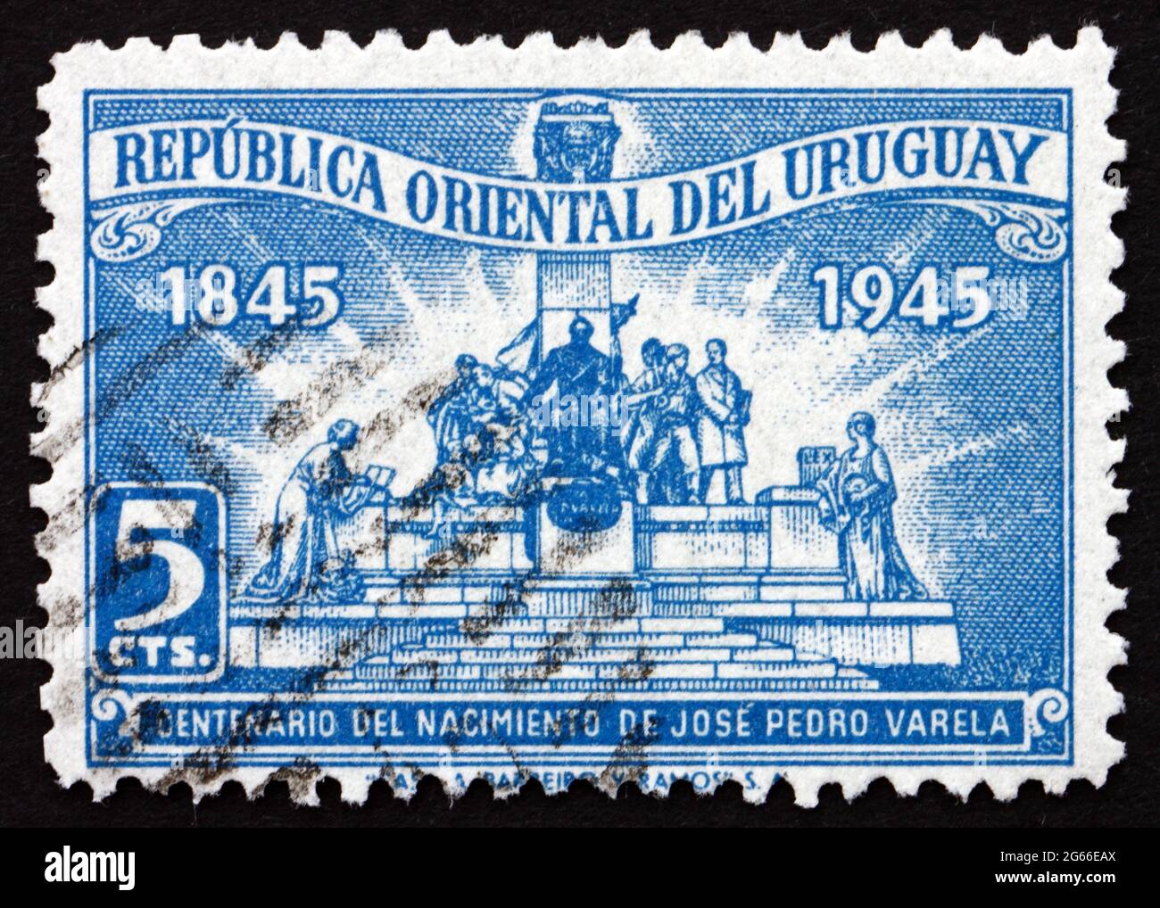URUGUAY - CIRCA 1945: a stamp printed in the Uruguay shows Monument to Jose Pedro Varela, Author, circa 1945 Stock Photo