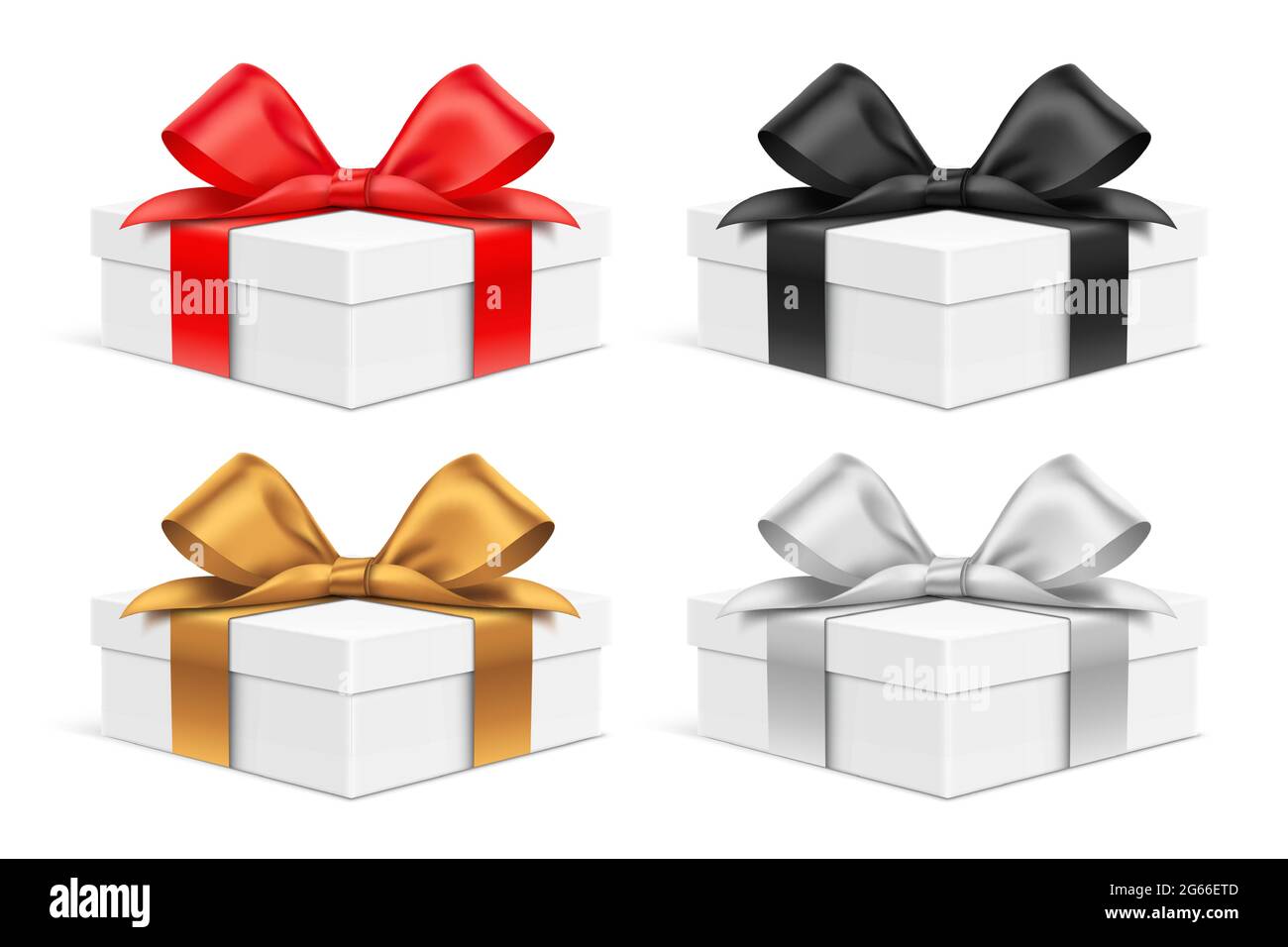 Vector set of lowsize vector gift boxes, with different color satin