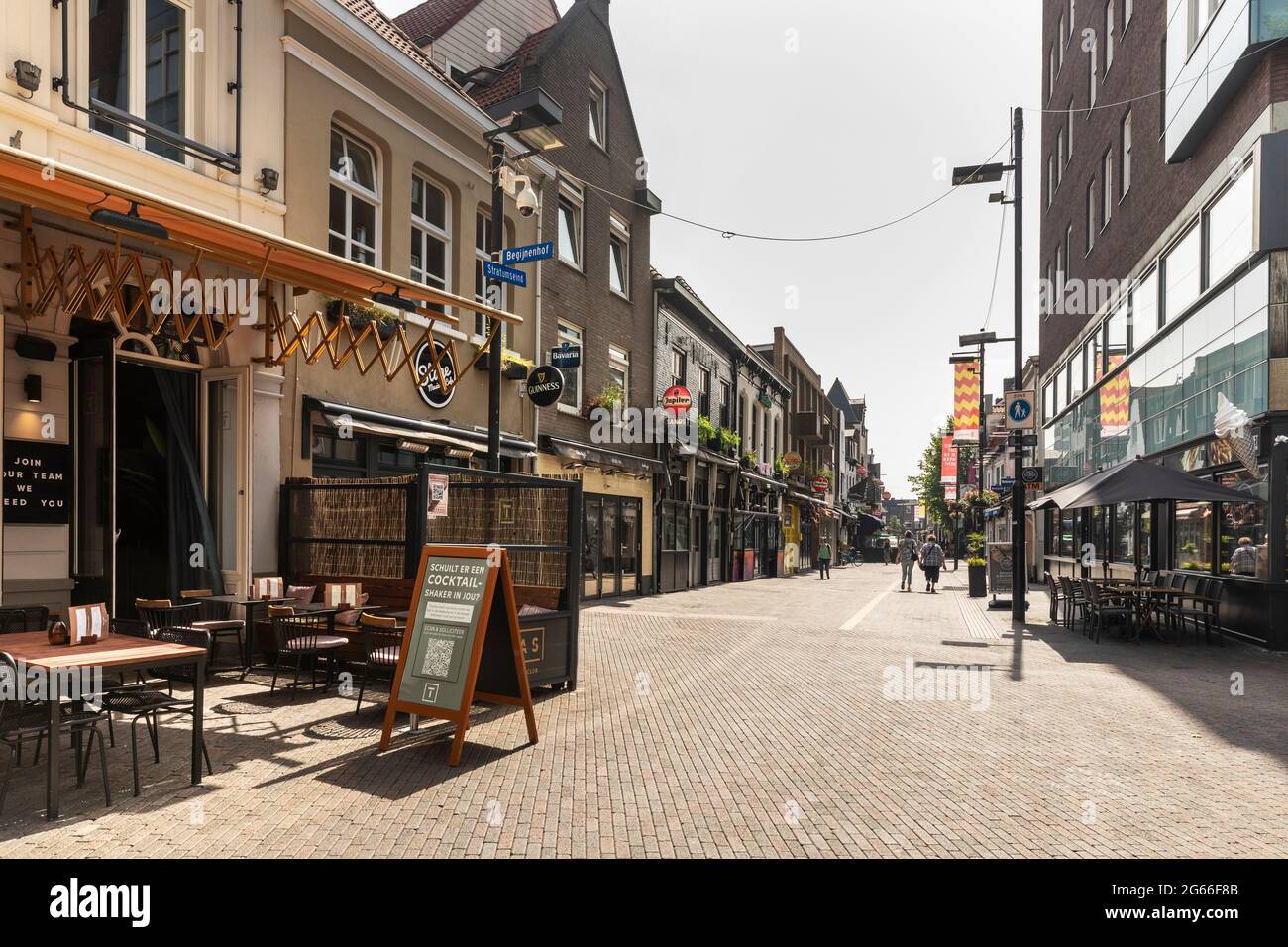 Eindhoven, The Netherlands June 18th 2021. Party street in the city center with bars, cafes, pubs, terraces and night clubs during daytime Stock Photo