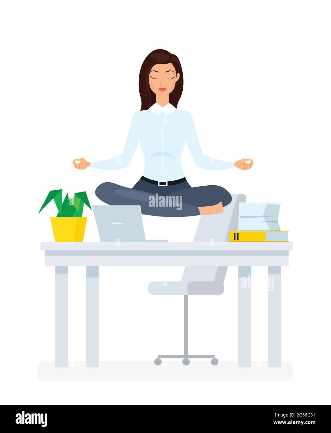 Meditating office employee flat illustration. Businesswoman practicing yoga cartoon vector character. Staff relaxation, stress relief, rest break Stock Vector Image & Art - Alamy Meditating office employee flat illustration. Businesswoman practicing yoga cartoon vector character. Staff relaxation, stress relief, rest break Stock Vector Image & Art - Alamy