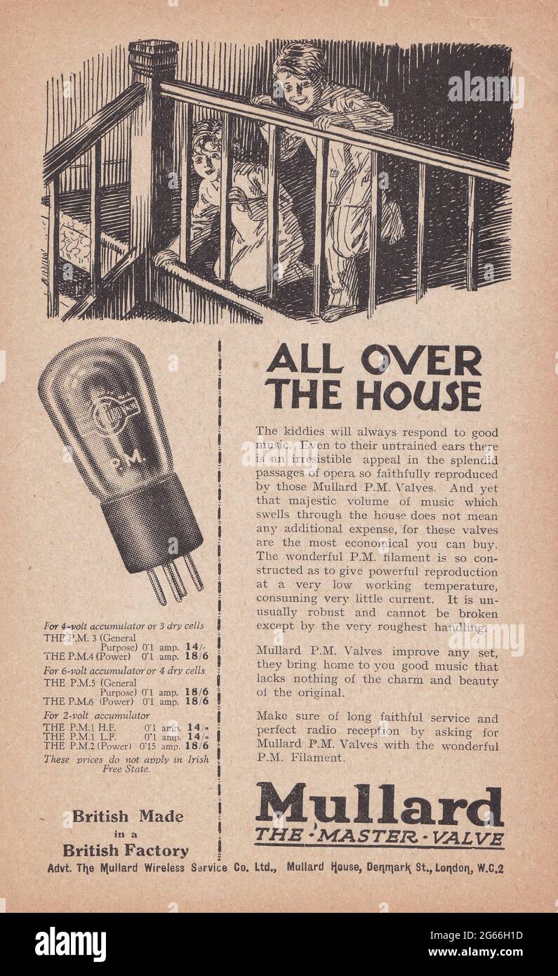 Vintage advert for The Mullard Wireless Service Co. Ltd. Stock Photo