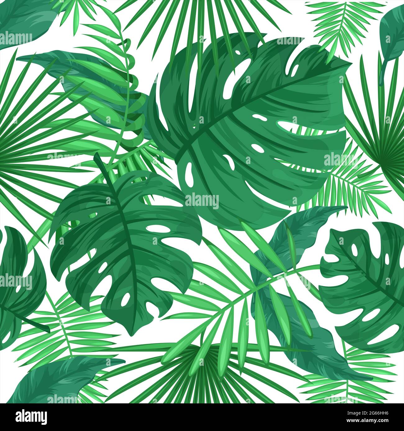 Tropical leaves color vector seamless pattern, jungle plants Stock Vector
