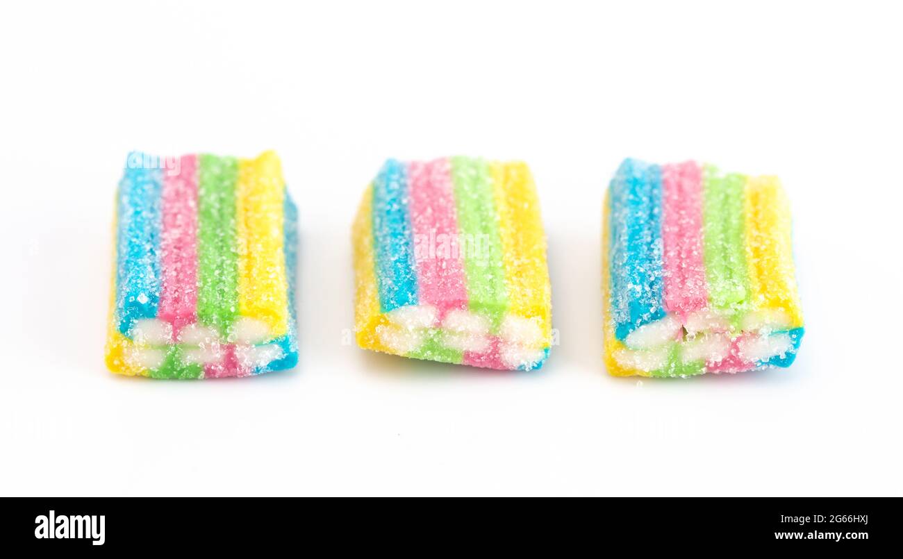 Sour Rainbow Colored Candy Filled with White Cream Stock Photo Alamy