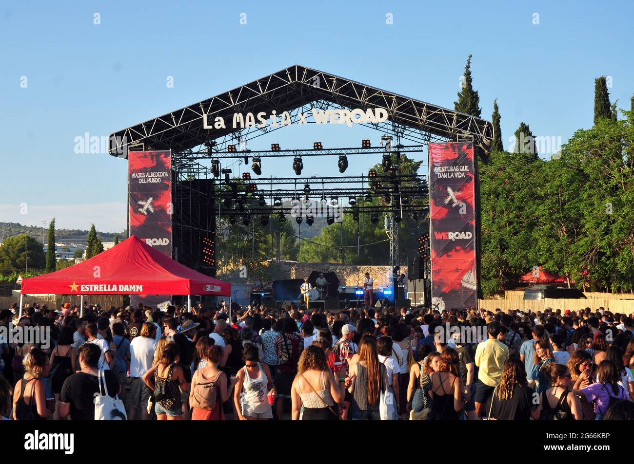 General view of the main stage of the Vida 2021 Festival.Vida 2021, an international festival that is held in the city of Vilanova i la Geltru (Barcelona) for three days and that with more than 50 live performances brings together author music, pop, rock, electronic music and indie music. Festival Vida 2021 tries to offer an experience of music, nature, sea, art and gastronomy in a bucolic setting in several stages in the same place. (Photo by Ramon Costa / SOPA Images/Sipa USA) Stock Photo