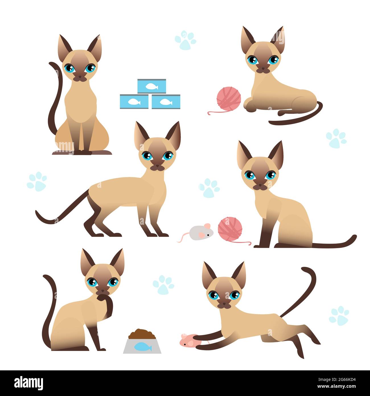 forhandler Sober R Vector illustration set of cute kitten in various poses with cat paw prints  on white background. Collection of cat in different positions - playing  Stock Vector Image & Art - Alamy
