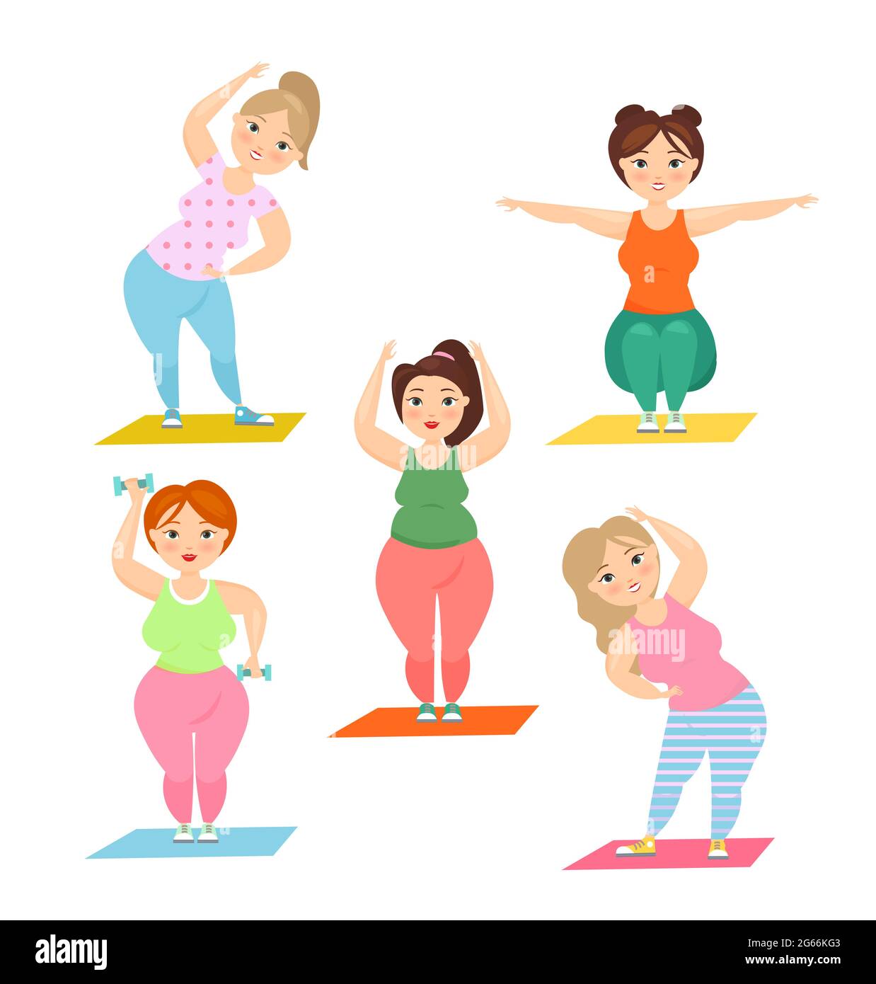 Vector illustration set of cute fat ladies doing sport. Fitness concept,  healthy lifestyle, plus size curvy women doing exercise together, flat  Stock Vector Image & Art - Alamy