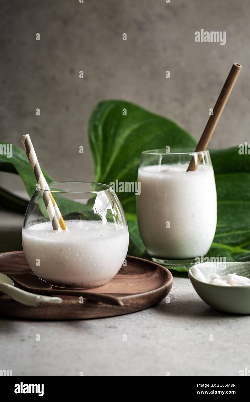 Coconut Smoothie from fresh Coconut water and young Coconut meat Stock Photo