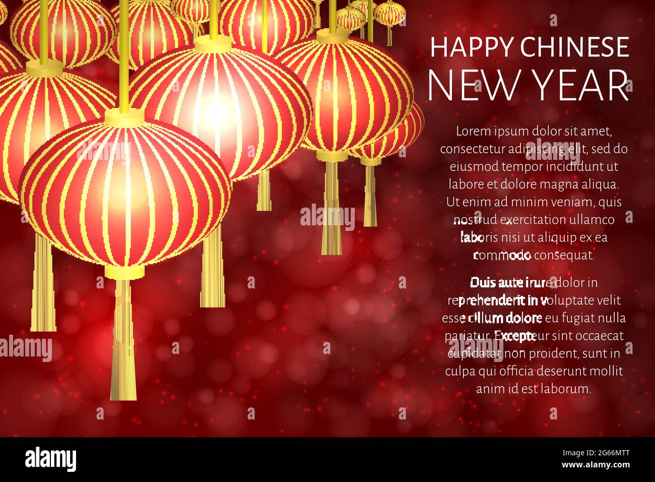 Chinese new year vector illustration with lanterns on dark red bokeh ...