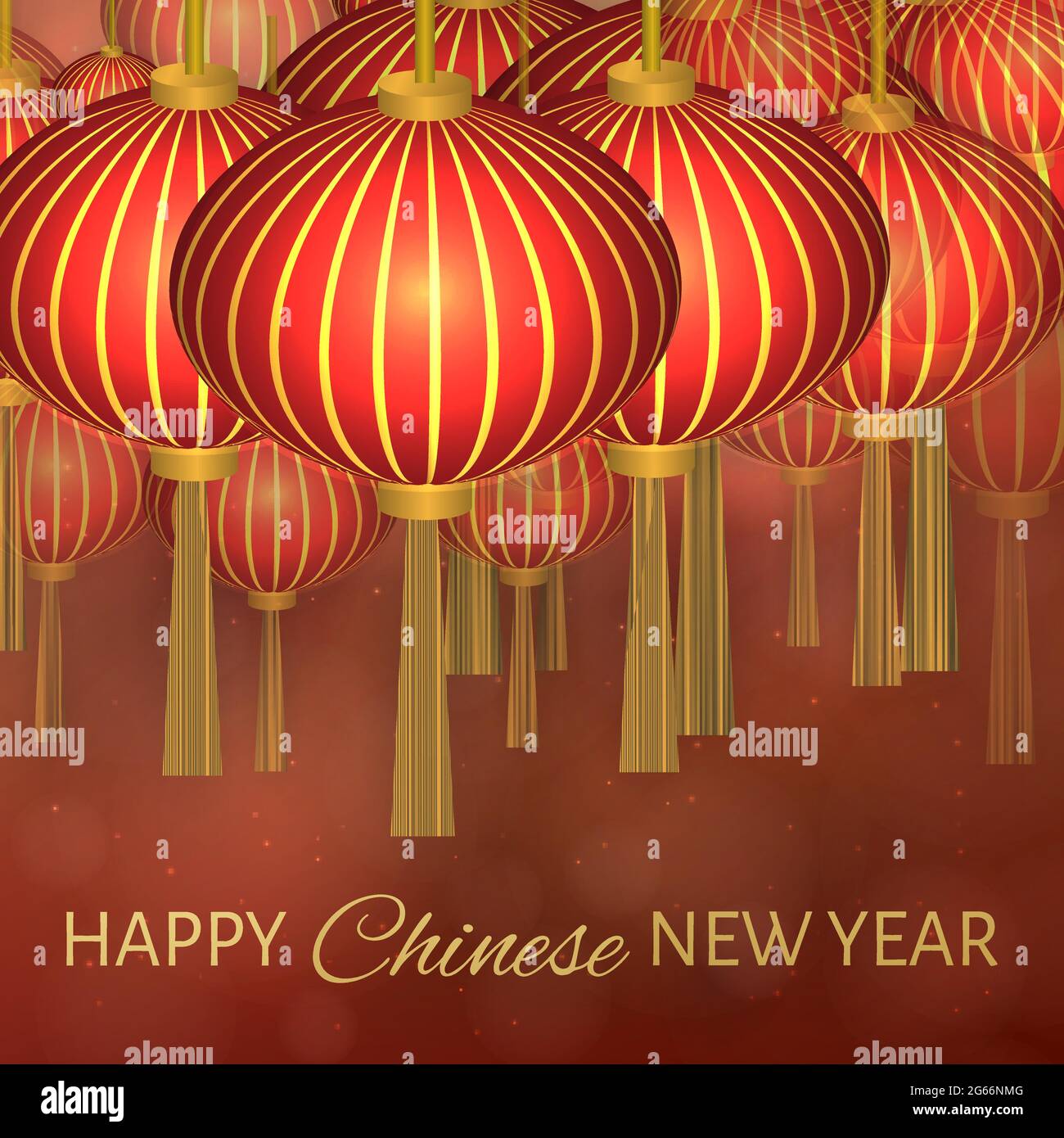 Chinese new year vector illustration with lanterns on dark red bokeh ...