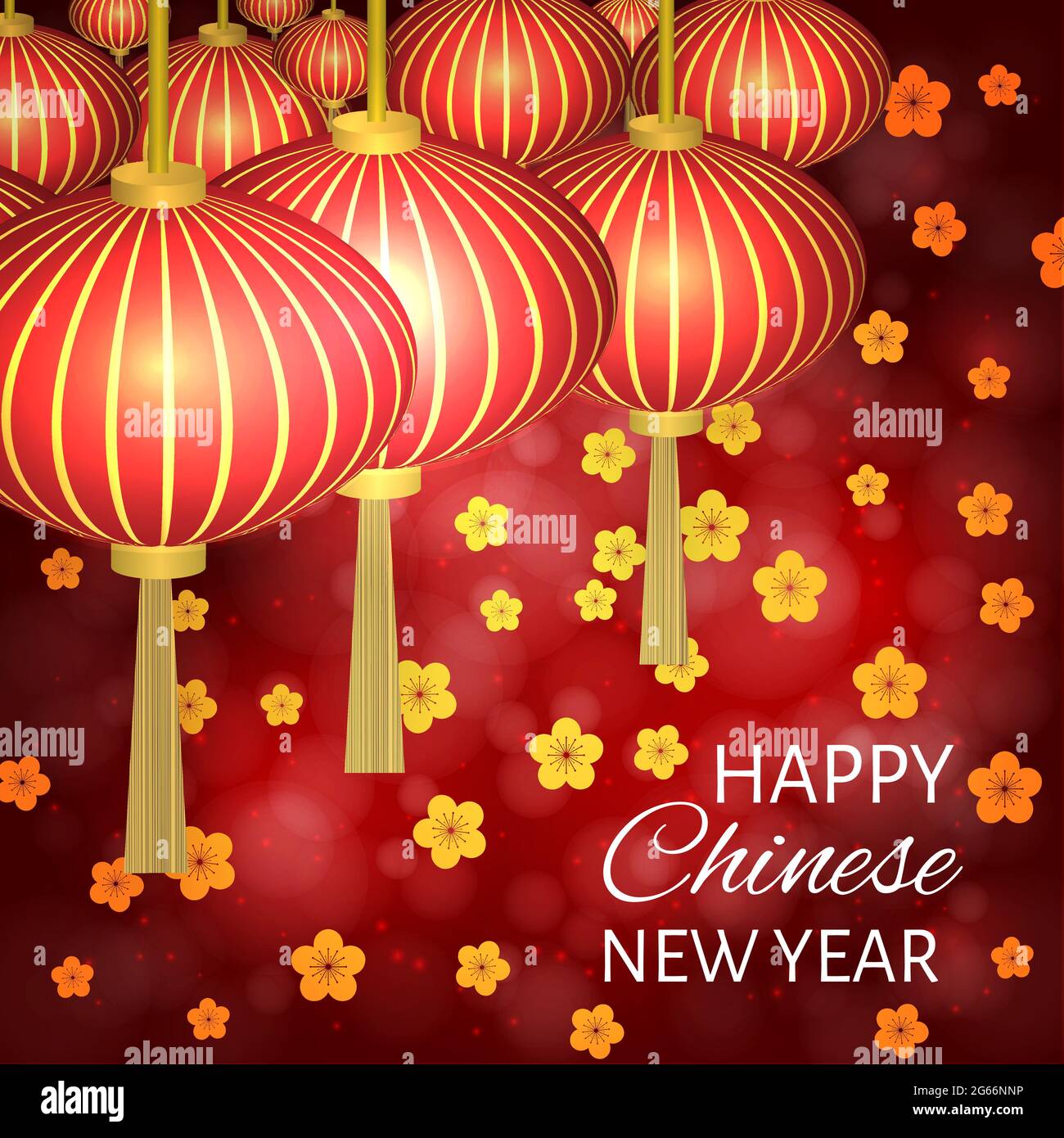 Chinese new year vector illustration with lanterns and cherry blossom ...