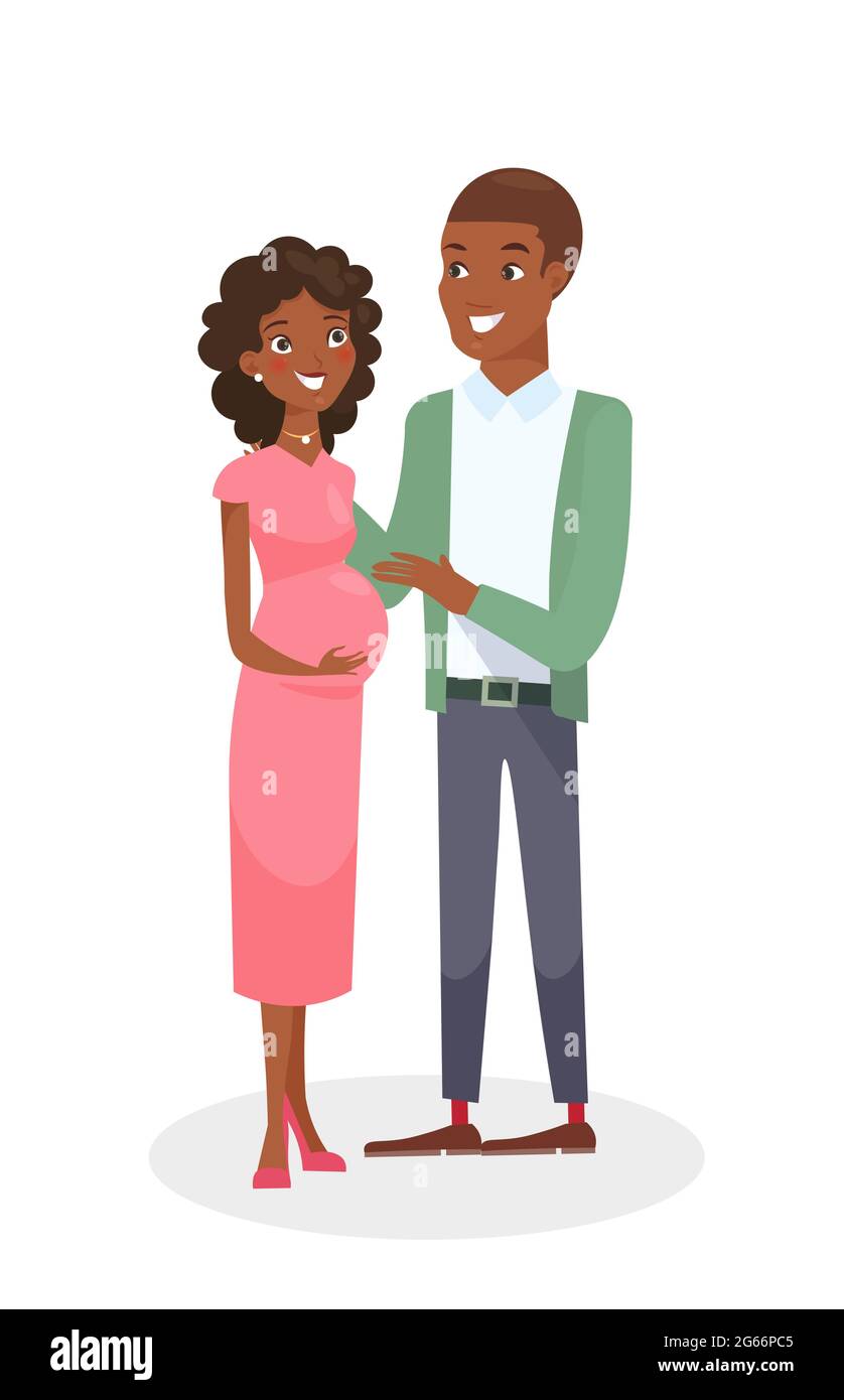 Vector illustration of African American couple. Black people family couple.  Man and pregnant pretty woman. Happy young family in flat cartoon style  Stock Vector Image & Art - Alamy