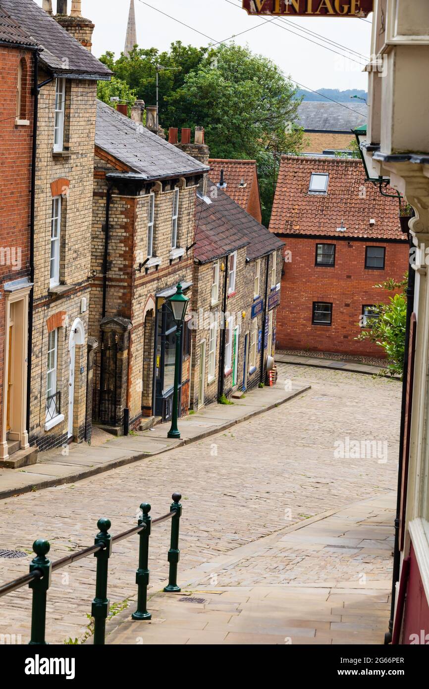 Looking down an empty Steep Hill, Lincoln, Lincolnshire, England Stock Photo