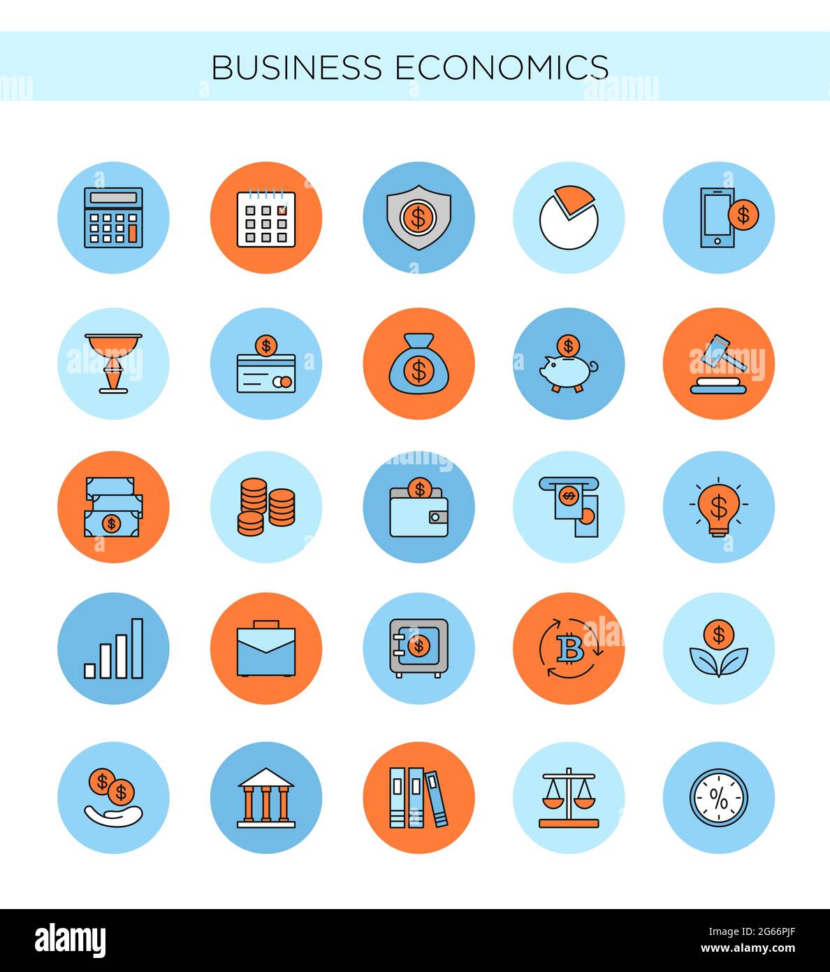 Vector illustration set of line icons of business and economics. Outline and color financial service items icons. Banking, money, trading objects and Stock Vector