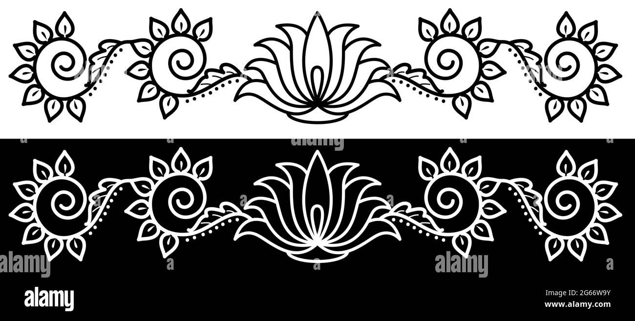 Indian Traditional and Cultural Border design concept of floral line art  isolated on black and white background Stock Vector Image & Art - Alamy