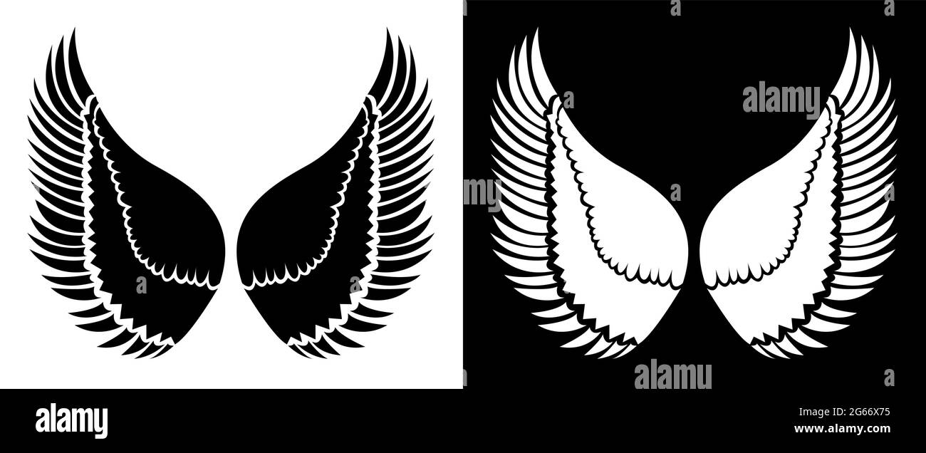 Large Wings of Eagle - Vector line art with black and white background Stock Vector