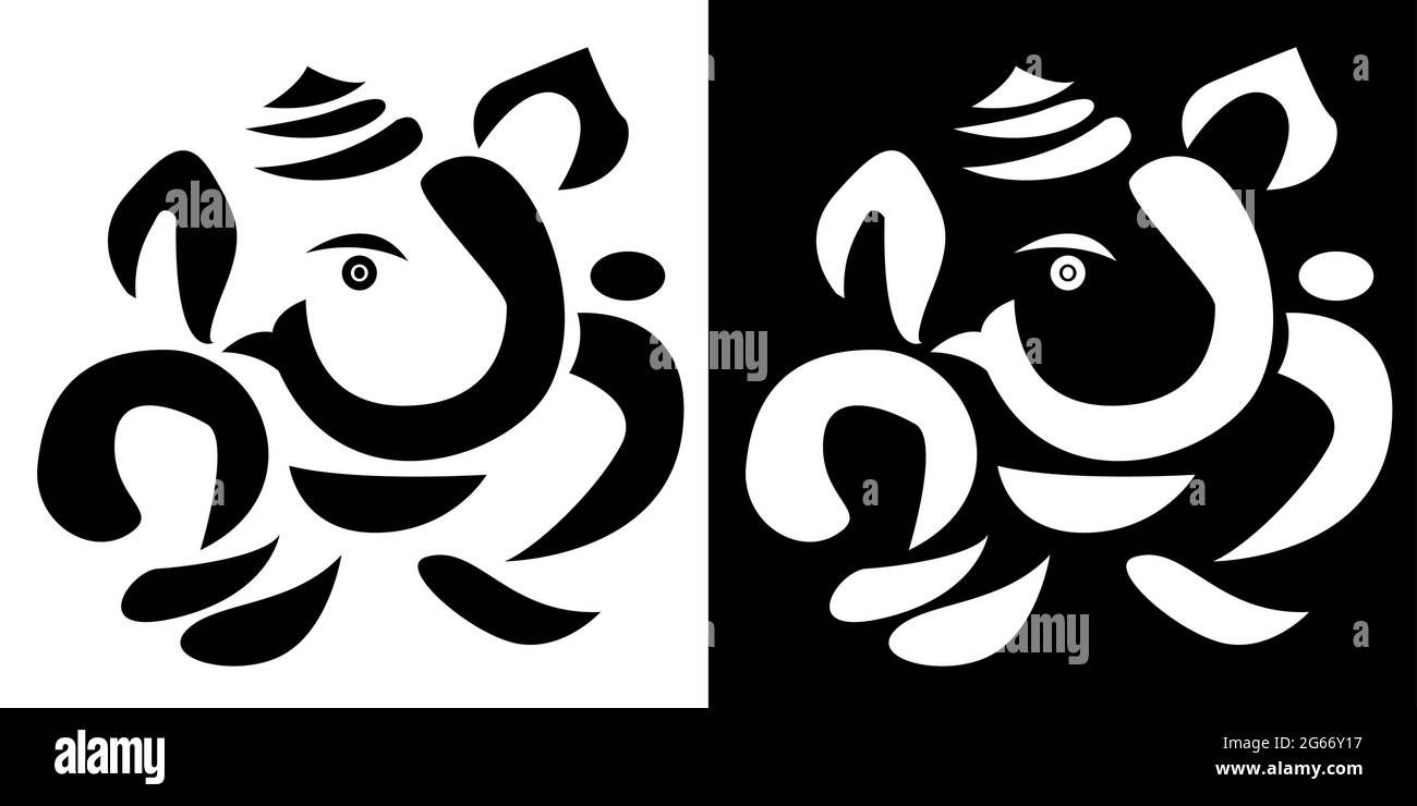 Lord ganesh vector design concept of floral art and petals isolated on black and white background Stock Vector