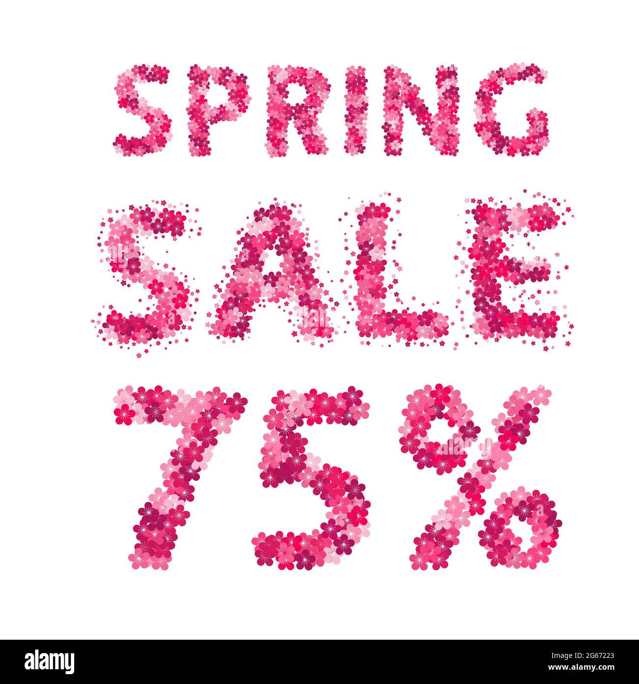 Spring sale banner. 75 discount sign. Numbers and letters made of