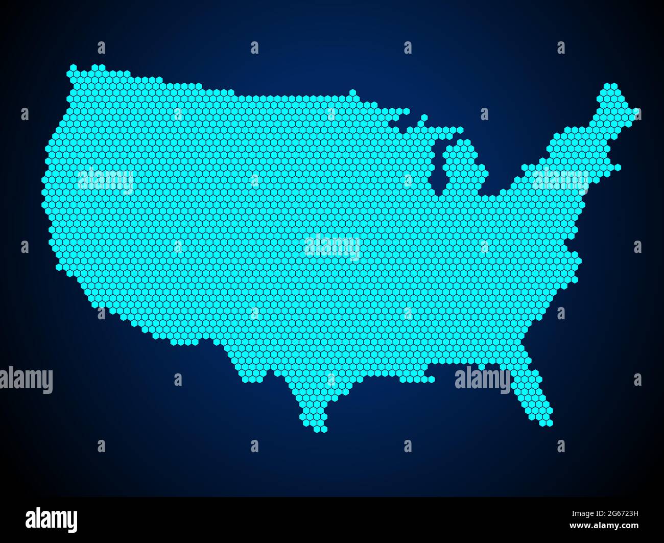 Honey Comb or Hexagon textured map of USA Country isolated on dark blue background - vector illustration Stock Vector
