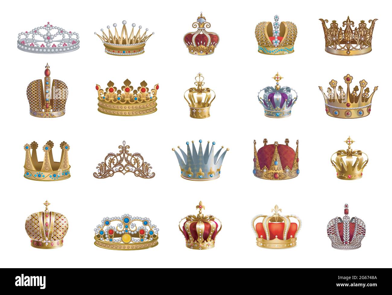 Illustration set of crowns with precious stones Stock Vector Image ...
