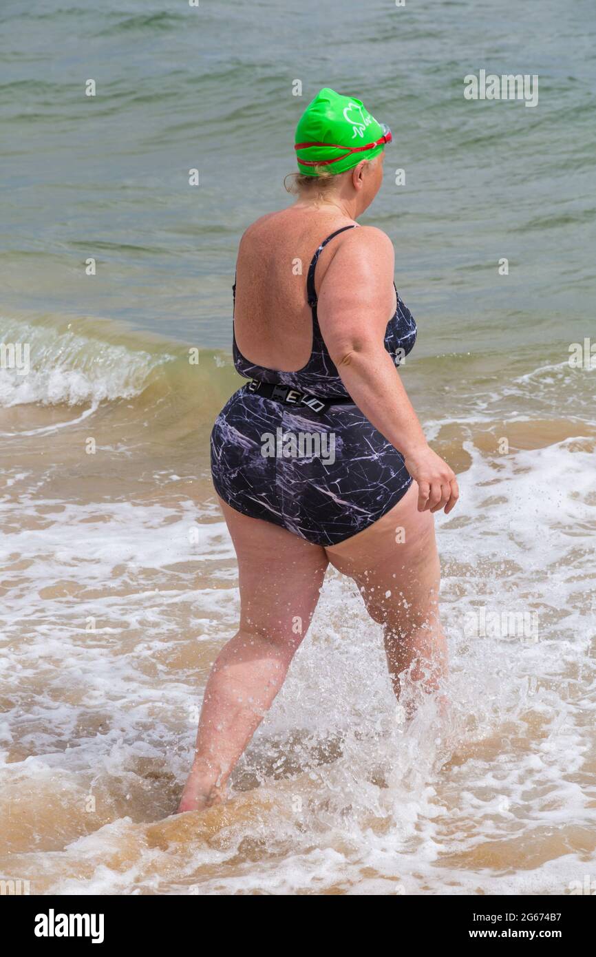 Bournemouth Dorset Uk 3rd July 21 Pier To Pier Swim Where Swimmers Brave The English Channel Swimming From Bournemouth To Boscombe Piers In 1 4 Mile Open Water Challenge Raising Funds For Bhf
