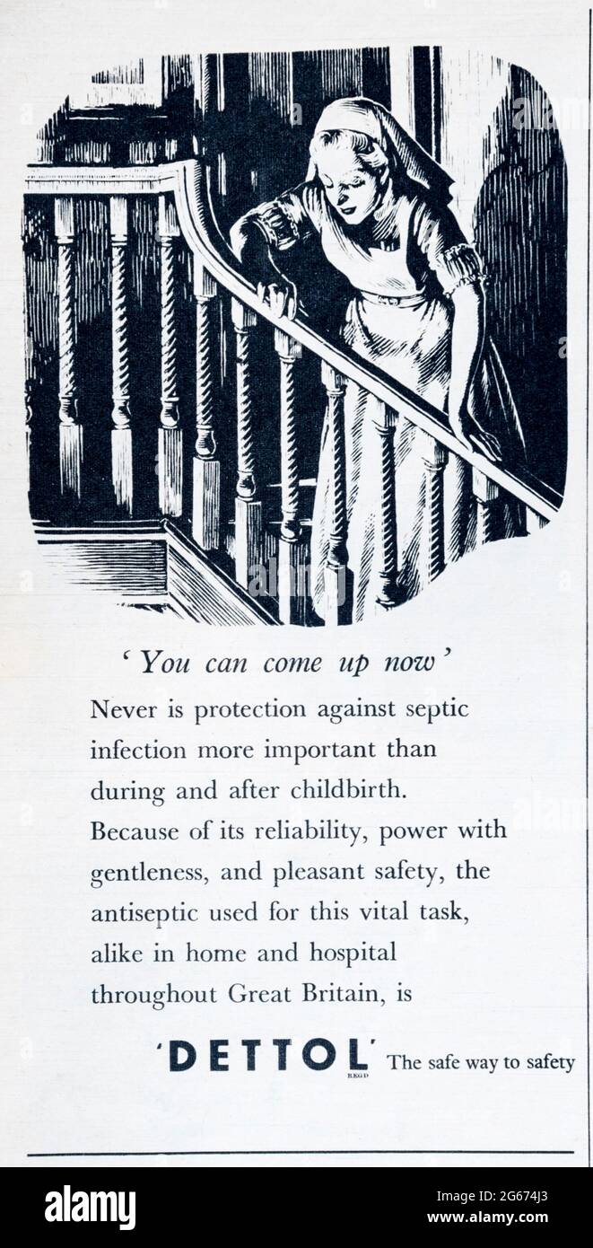 A 1950s magazine advertisement for Dettol disinfectant. Stock Photo