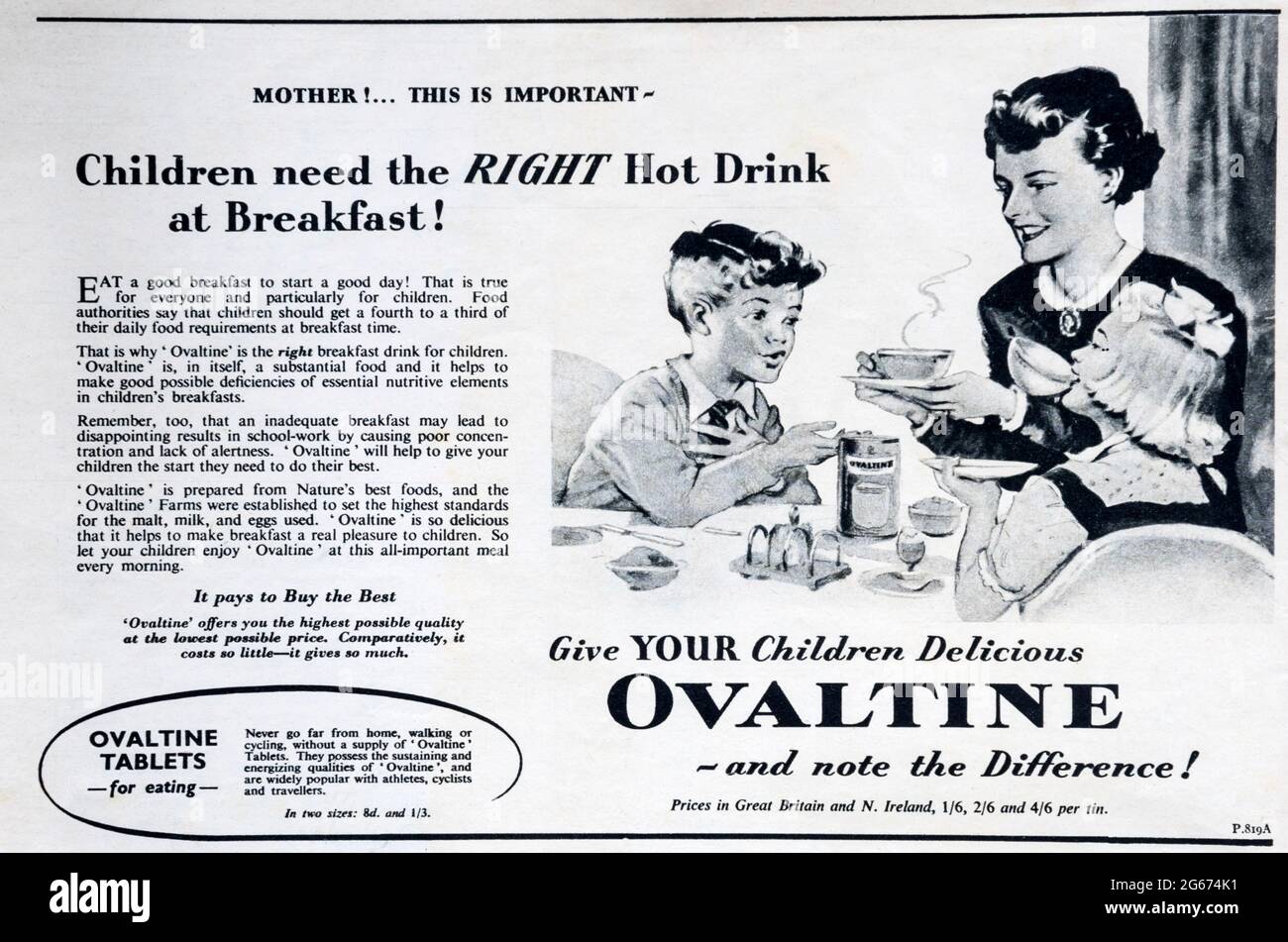 A 1950s magazine advertisement for Ovaltine. Stock Photo