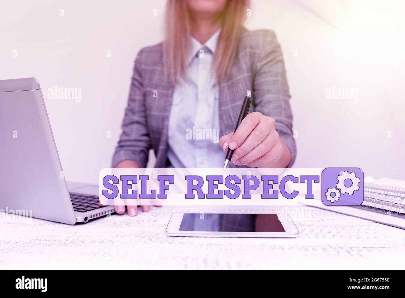 Sign displaying Self Respect. Business overview Pride and confidence in oneself Stand up for yourself Architect Interviewing Client, Reporther Stock Photo
