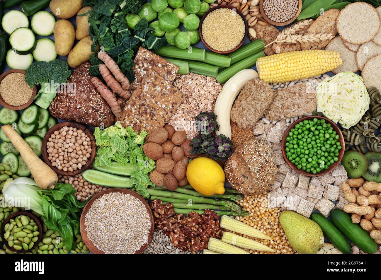 Plant based high fibre health food for gut health with fruit, vegetable