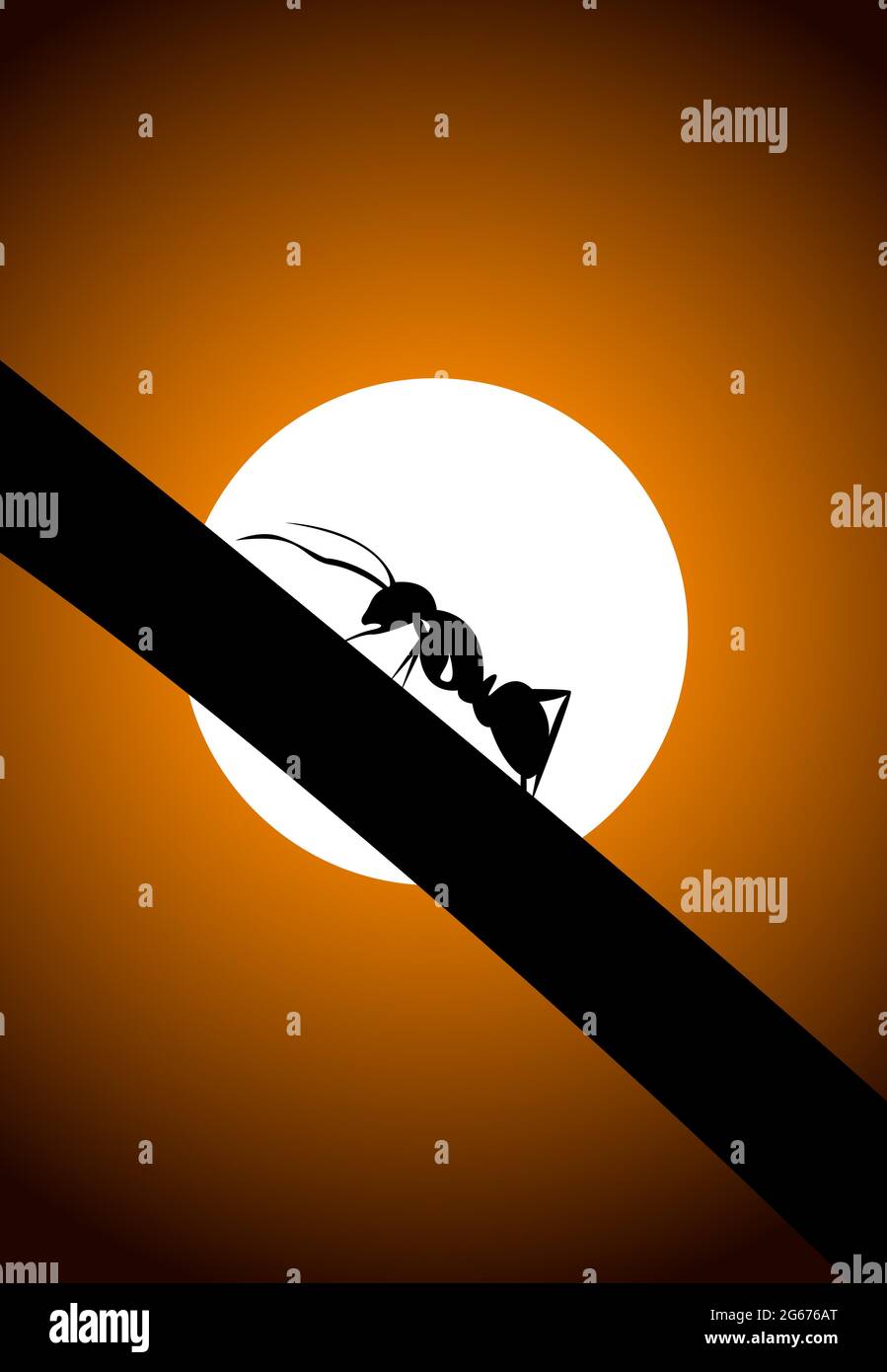 Landscape design of an Ant climbing a tree with colourful background with Sun - vector illustration Stock Vector
