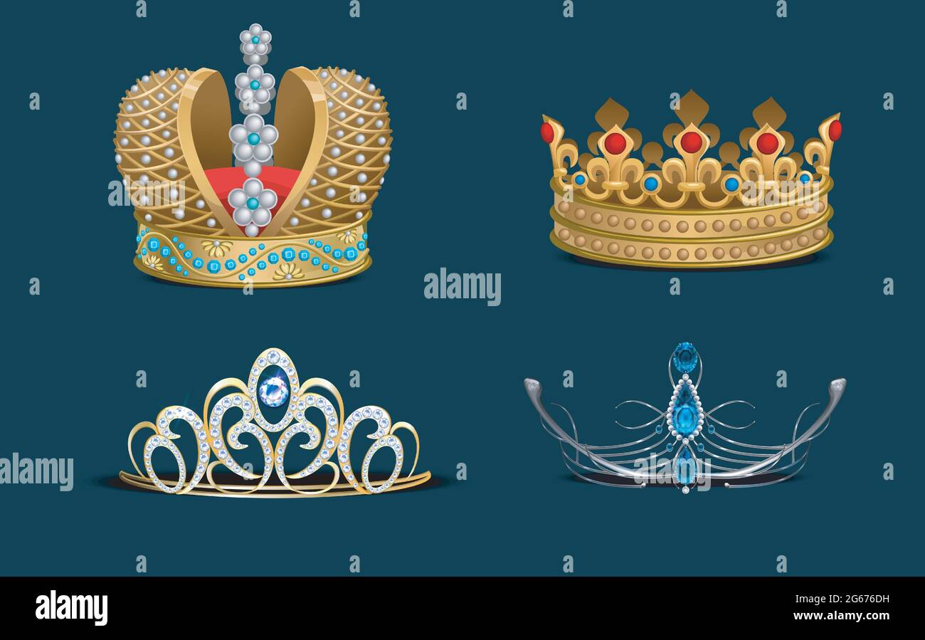 Realistic golden crown for king or queen collection set Stock Vector ...