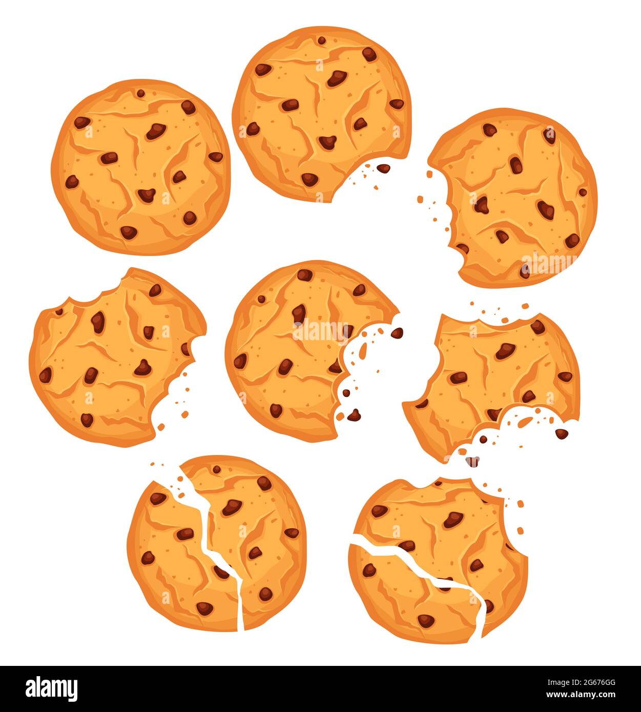 Vector illustration of chocolate cookies set. Different shapes oatmeal