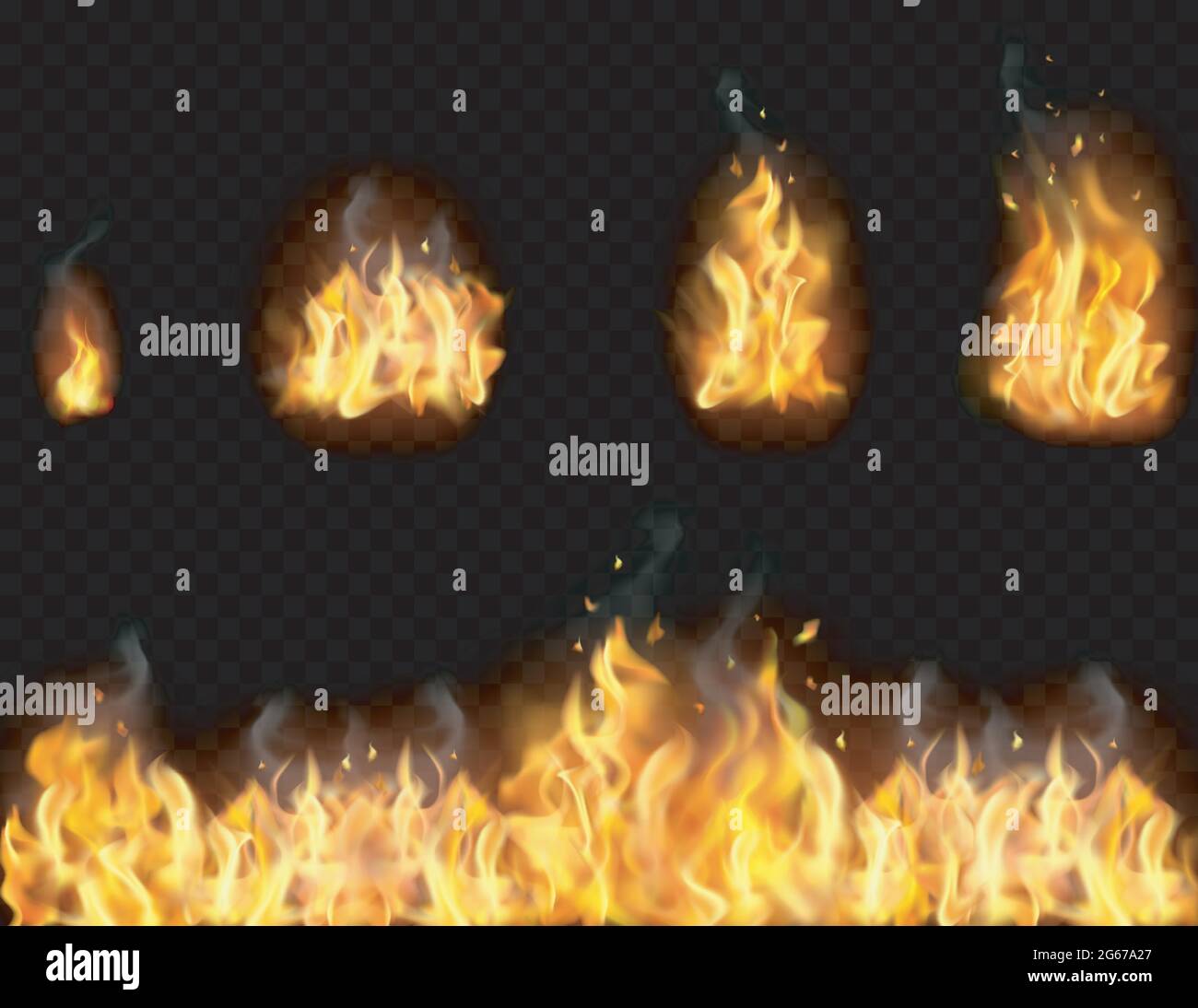 Vector realistic transparent fire flame set. Fire hot, flame fire Stock ...