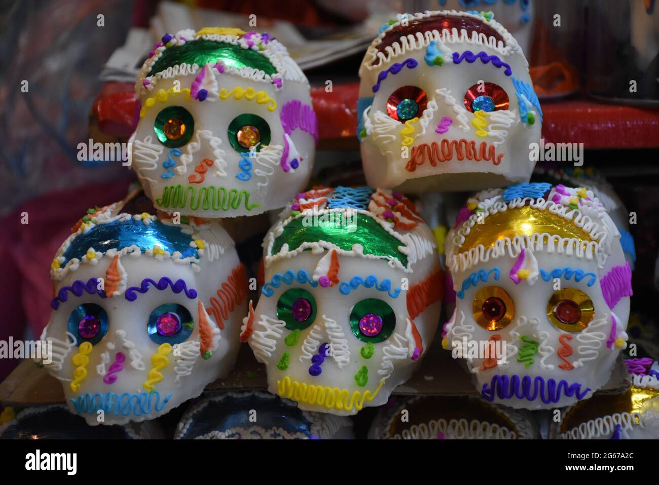 Day of the Dead candies in Mexico City market. Stock Photo