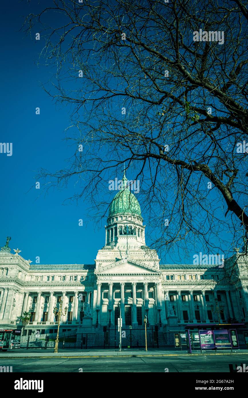 Exterior view of 'El Congreso', argentinian parlament, located in Buenos Aires Stock Photo