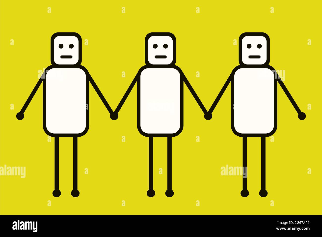 Cartoon characters holding hands together to make a chain Stock Vector