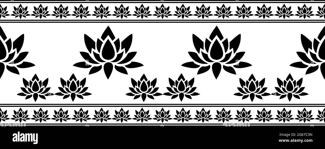 Indian Traditional Saree border design concept with floral art isolated on white background is in Seamless pattern Stock Vector