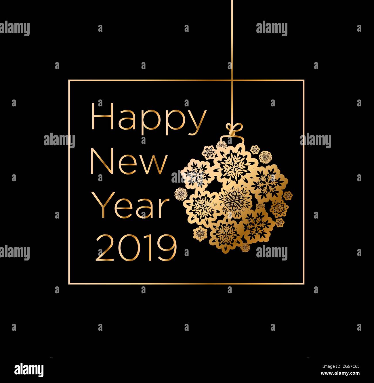 Vector illustration of Happy New Year greeting card. Gold glitter 2019 ...