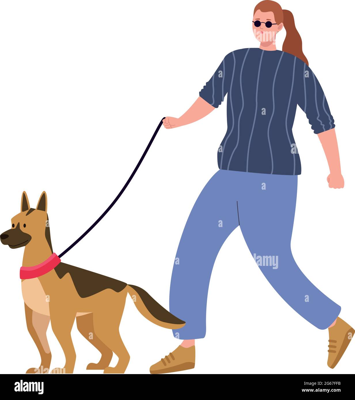woman blind with dog Stock Vector
